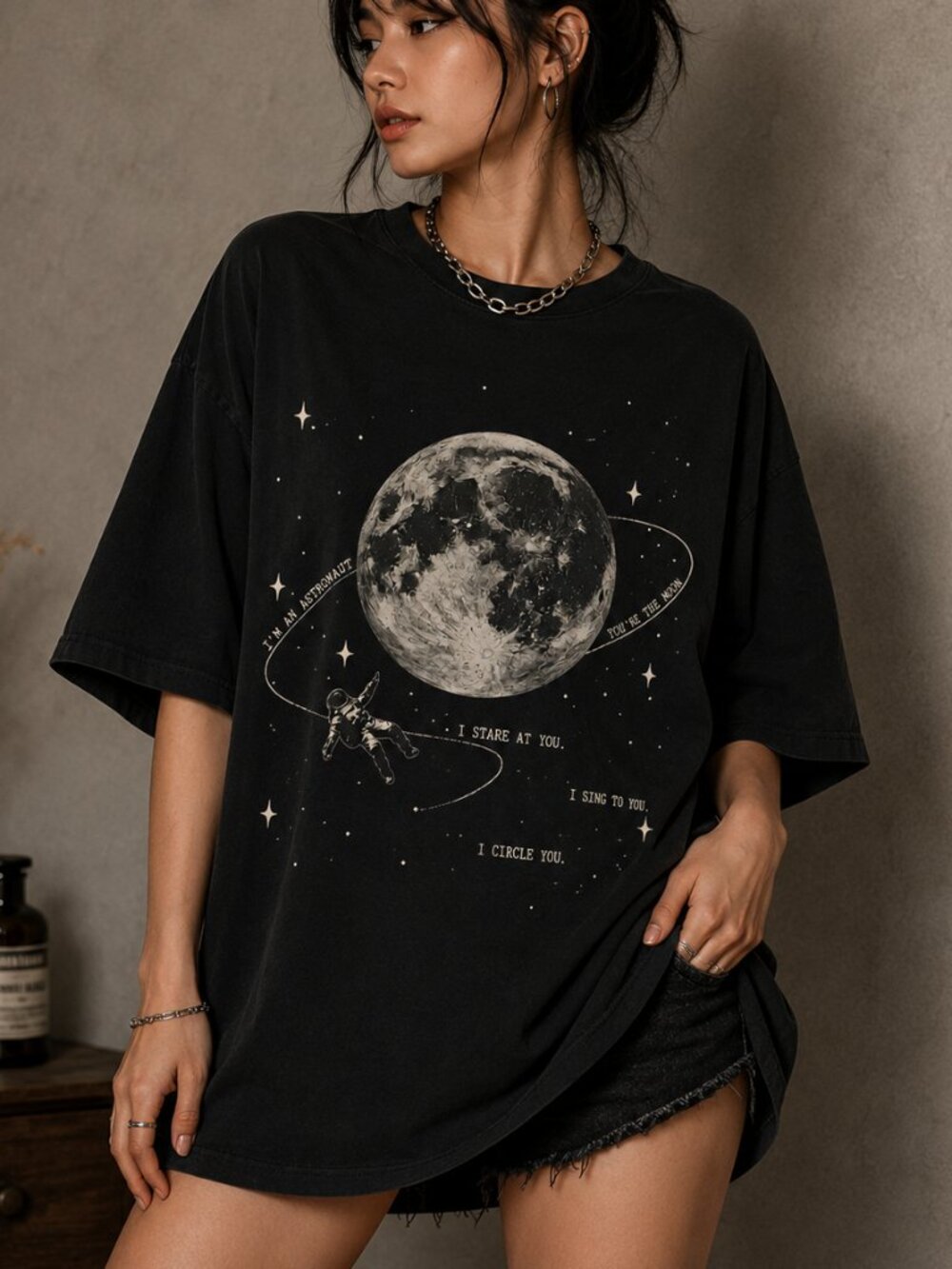 Vintage Astronaut Moon Indie Folk Graphic Tee